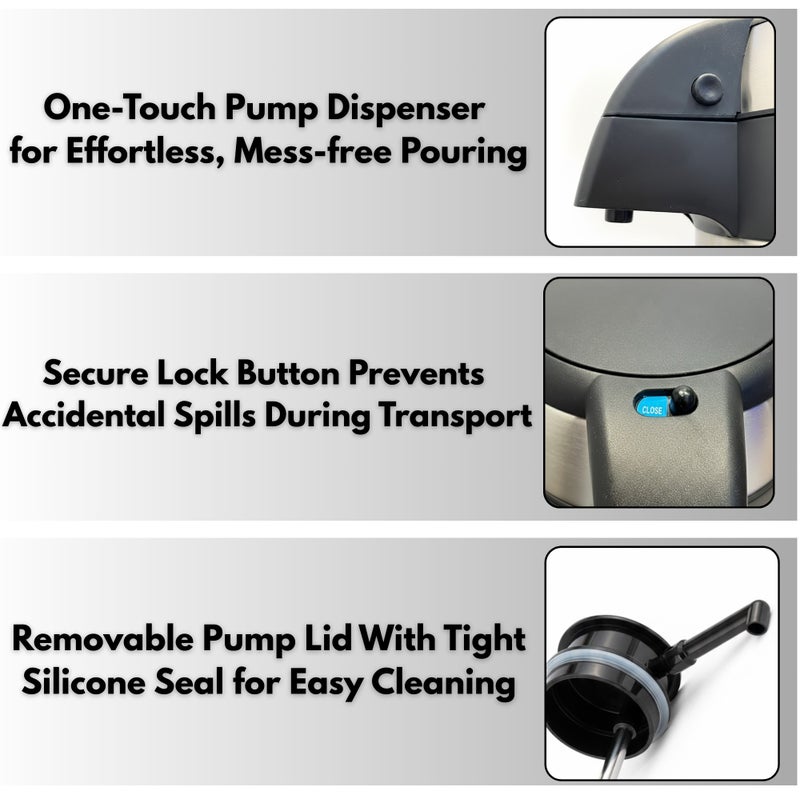 جليز ترمس حراري سعة 3 لترات، مصنوع من الفولاذ المقاوم للصدأ، موزع مشروبات حراري - يحافظ على الماء الساخن والبارد لمدة 24 ساعة، ويحفظ الشاي والقهوة، مزود بمضخة ضغط، وحامل معزول بمقبض - Image 5